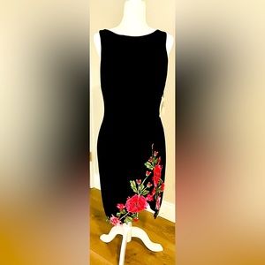 Ivanka Tump NWT nice floral black dress w floral asymmetrical front slit.